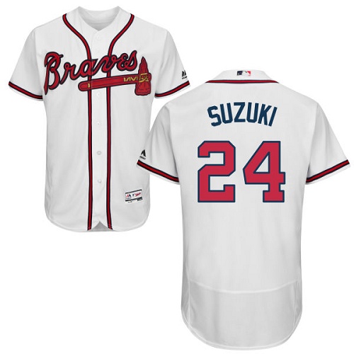 Men's Majestic Atlanta Braves #24 Kurt Suzuki White Flexbase Authentic Collection MLB Jersey