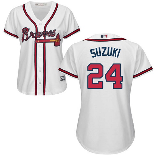Women's Majestic Atlanta Braves #24 Kurt Suzuki Replica White Home Cool Base MLB Jersey