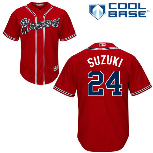 Youth Majestic Atlanta Braves #24 Kurt Suzuki Replica Red Alternate Cool Base MLB Jersey