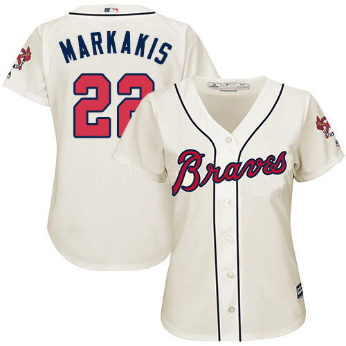 Women's Majestic Atlanta Braves #22 Nick Markakis Authentic Cream Alternate 2 Cool Base MLB Jersey