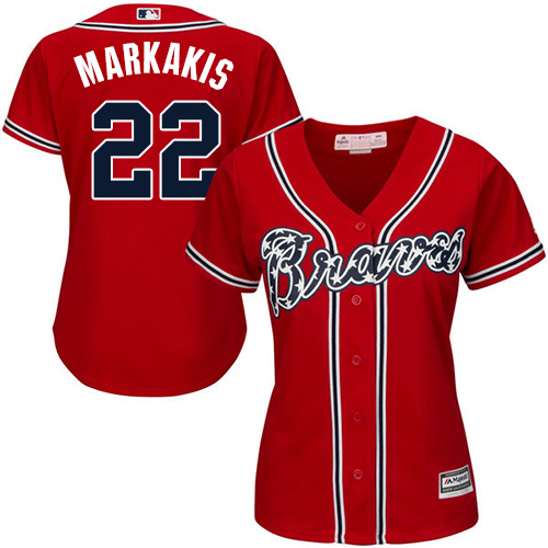 Women's Majestic Atlanta Braves #22 Nick Markakis Authentic Red Alternate Cool Base MLB Jersey