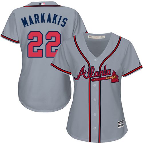 Women's Majestic Atlanta Braves #22 Nick Markakis Replica Grey Road Cool Base MLB Jersey