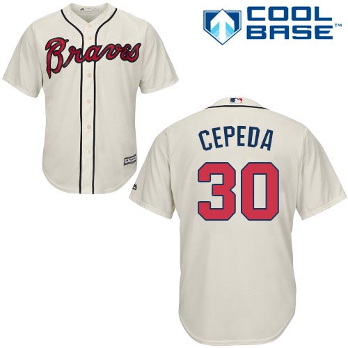 Men's Majestic Atlanta Braves #30 Orlando Cepeda Replica Cream Alternate 2 Cool Base MLB Jersey