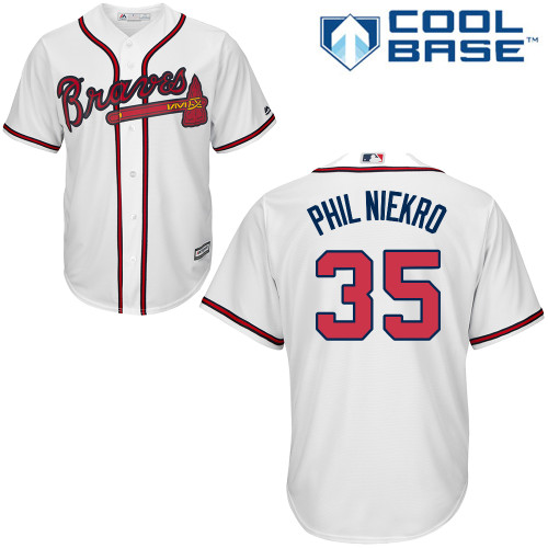 Men's Majestic Atlanta Braves #35 Phil Niekro Replica White Home Cool Base MLB Jersey