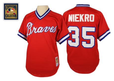 Men's Mitchell and Ness 1980 Atlanta Braves #35 Phil Niekro Replica Red Throwback MLB Jersey