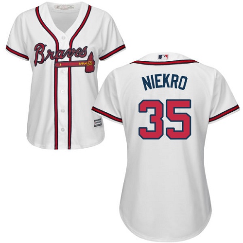 Women's Majestic Atlanta Braves #35 Phil Niekro Authentic White Home Cool Base MLB Jersey