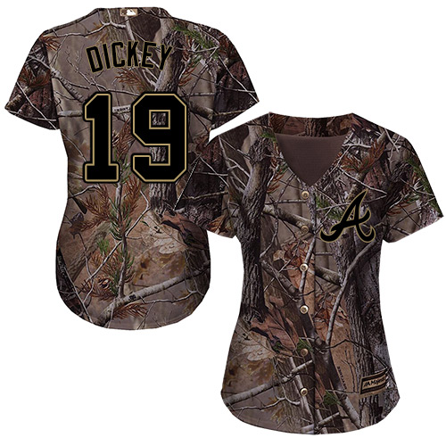 Women's Majestic Atlanta Braves #19 R.A. Dickey Authentic Camo Realtree Collection Flex Base MLB Jersey