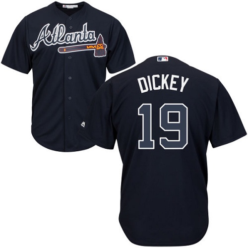 Youth Majestic Atlanta Braves #19 R.A. Dickey Authentic Blue Alternate Road Cool Base MLB Jersey
