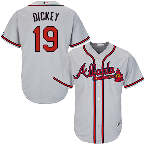 Youth Majestic Atlanta Braves #19 R.A. Dickey Authentic Grey Road Cool Base MLB Jersey