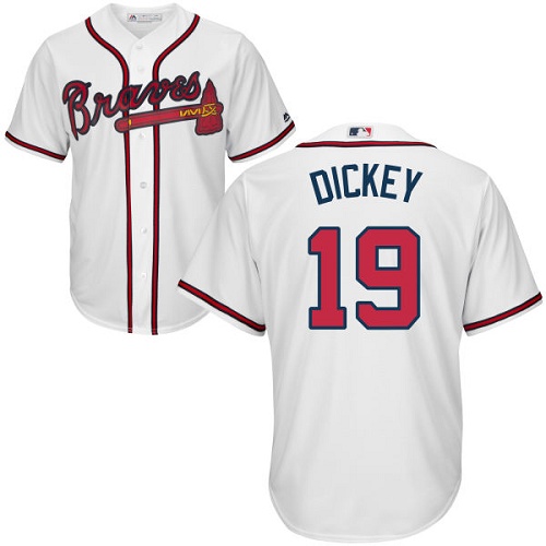 Youth Majestic Atlanta Braves #19 R.A. Dickey Replica White Home Cool Base MLB Jersey