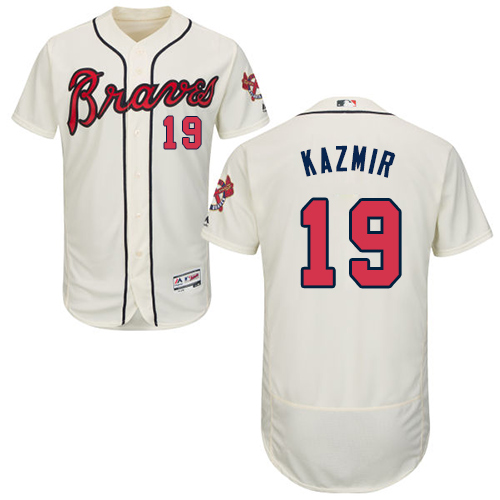 Men's Majestic Atlanta Braves #19 Scott Kazmir Cream Alternate Flex Base Authentic Collection MLB Jersey
