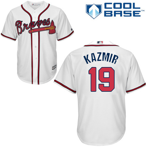 Men's Majestic Atlanta Braves #19 Scott Kazmir Replica White Home Cool Base MLB Jersey