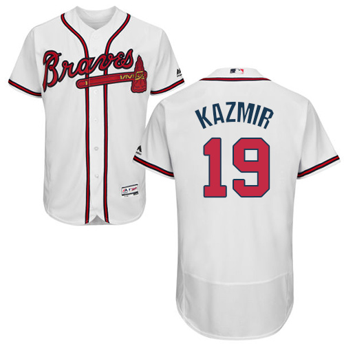 Men's Majestic Atlanta Braves #19 Scott Kazmir White Home Flex Base Authentic Collection MLB Jersey