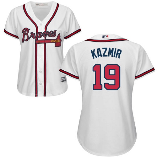Women's Majestic Atlanta Braves #19 Scott Kazmir Authentic White Home Cool Base MLB Jersey