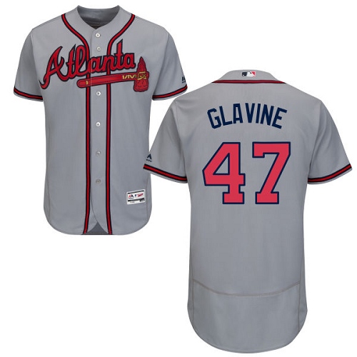 Men's Majestic Atlanta Braves #47 Tom Glavine Grey Road Flex Base Authentic Collection MLB Jersey