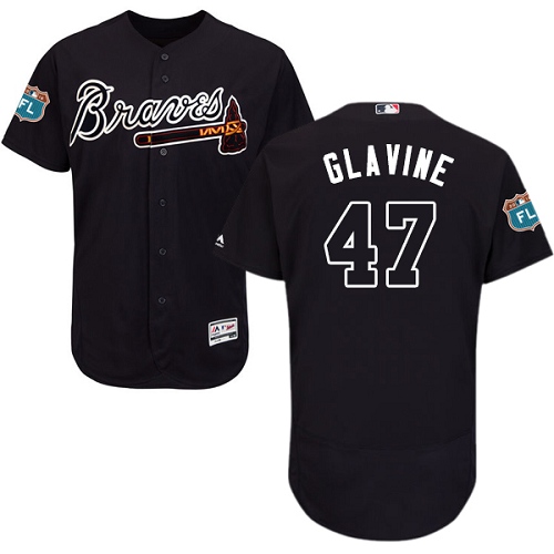 Men's Majestic Atlanta Braves #47 Tom Glavine Navy Blue Alternate Flex Base Authentic Collection MLB Jersey
