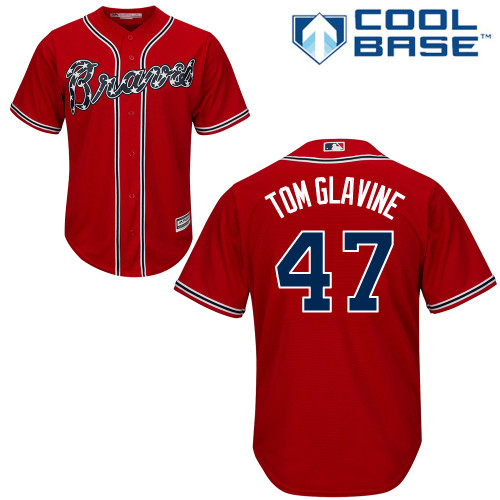 Men's Majestic Atlanta Braves #47 Tom Glavine Replica Red Alternate Cool Base MLB Jersey