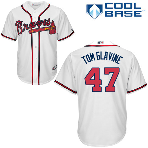 Men's Majestic Atlanta Braves #47 Tom Glavine Replica White Home Cool Base MLB Jersey