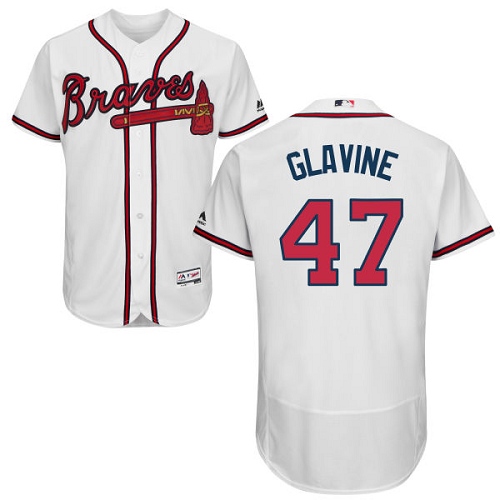 Men's Majestic Atlanta Braves #47 Tom Glavine White Home Flex Base Authentic Collection MLB Jersey