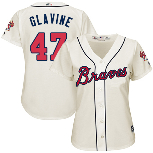 Women's Majestic Atlanta Braves #47 Tom Glavine Authentic Cream Alternate 2 Cool Base MLB Jersey