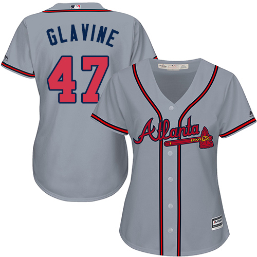 Women's Majestic Atlanta Braves #47 Tom Glavine Authentic Grey Road Cool Base MLB Jersey
