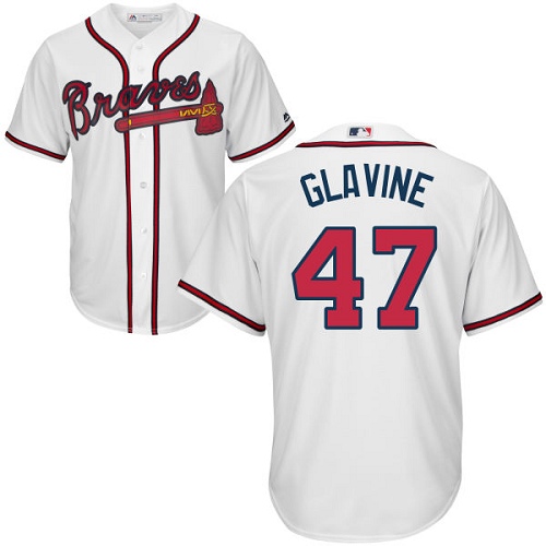 Youth Majestic Atlanta Braves #47 Tom Glavine Authentic White Home Cool Base MLB Jersey