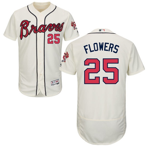 Men's Majestic Atlanta Braves #25 Tyler Flowers Cream Alternate Flex Base Authentic Collection MLB Jersey