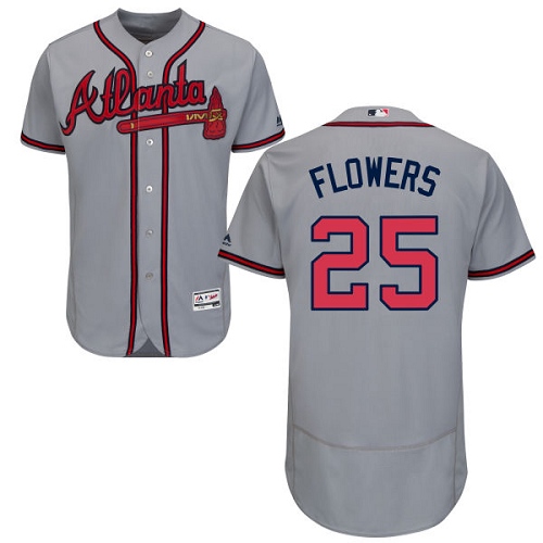 Men's Majestic Atlanta Braves #25 Tyler Flowers Grey Road Flex Base Authentic Collection MLB Jersey