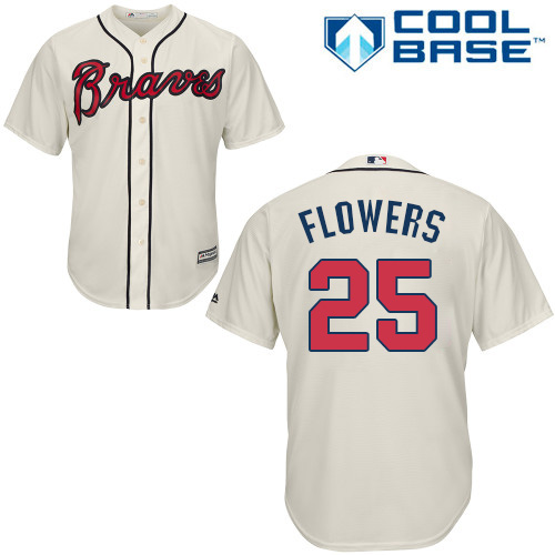 Men's Majestic Atlanta Braves #25 Tyler Flowers Replica Cream Alternate 2 Cool Base MLB Jersey