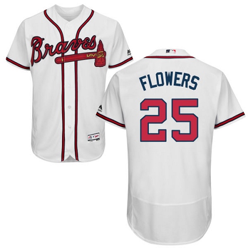 Men's Majestic Atlanta Braves #25 Tyler Flowers White Home Flex Base Authentic Collection MLB Jersey