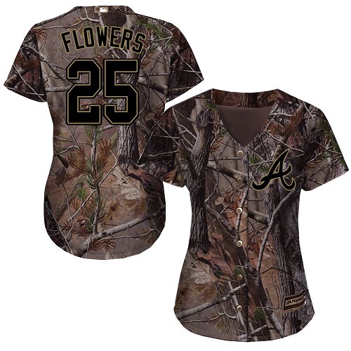 Women's Majestic Atlanta Braves #25 Tyler Flowers Authentic Camo Realtree Collection Flex Base MLB Jersey