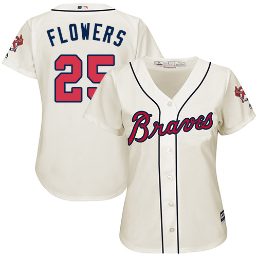 Women's Majestic Atlanta Braves #25 Tyler Flowers Authentic Cream Alternate 2 Cool Base MLB Jersey