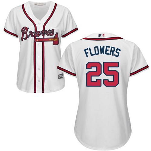 Women's Majestic Atlanta Braves #25 Tyler Flowers Replica White Home Cool Base MLB Jersey