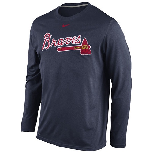 MLB Atlanta Braves Nike Legend Wordmark Long Sleeve Performance T-Shirt - Navy
