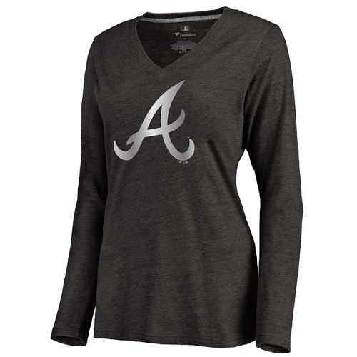 MLB Atlanta Braves Women's Platinum Collection Long Sleeve V-Neck Tri-Blend T-Shirt - Black