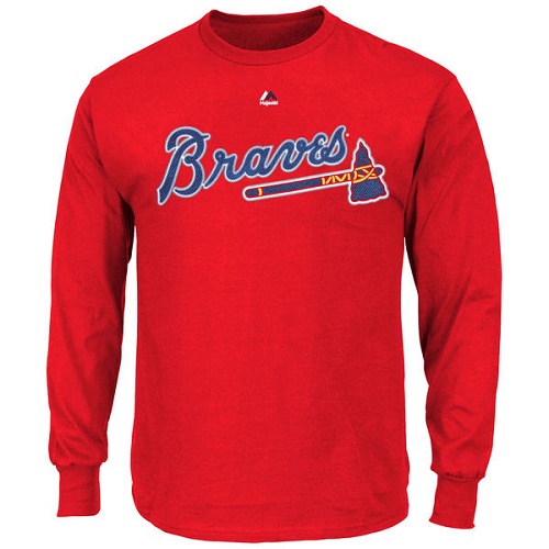 MLB Majestic Atlanta Braves New Wordmark Long Sleeve T-Shirt - Red